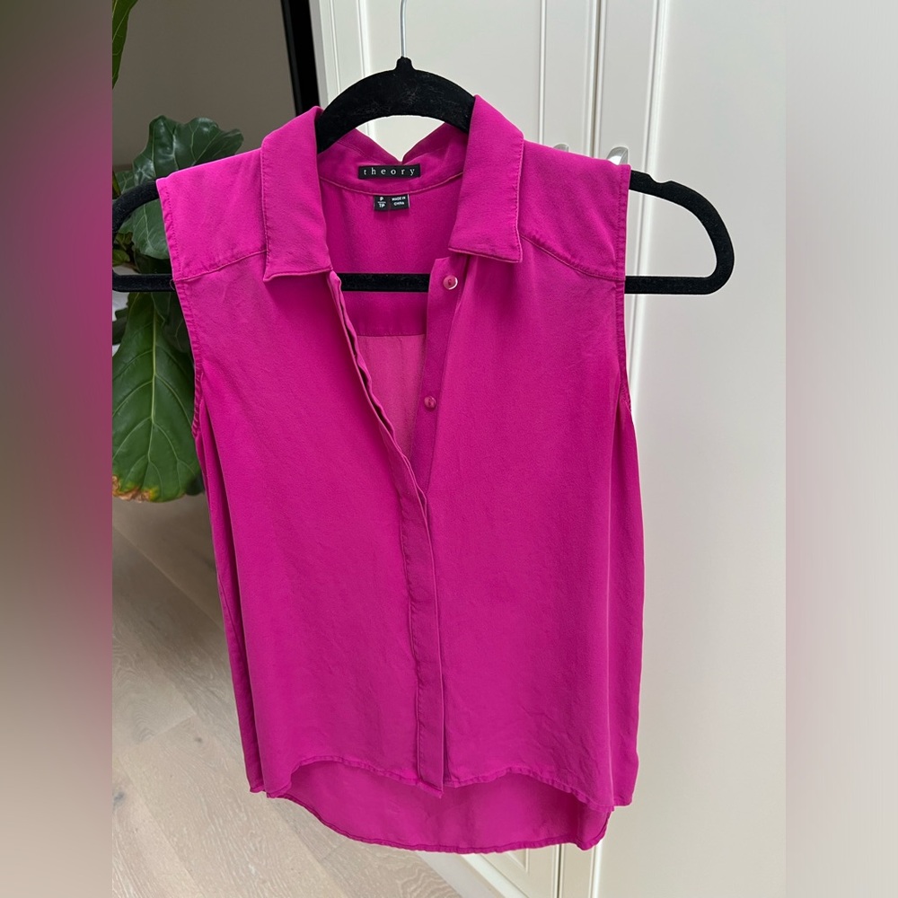 Theory Hot Pink Short-Sleeve Blouse